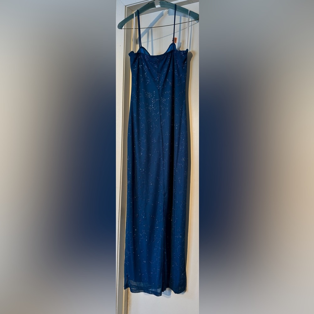 Women’s blue cocktail dress.